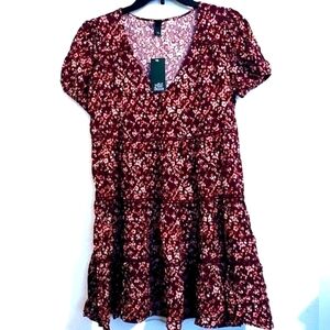 DITSY PURPLE AND PINK FLORAL AND EMBROIDERED RUFFLE DRESS SIZE S